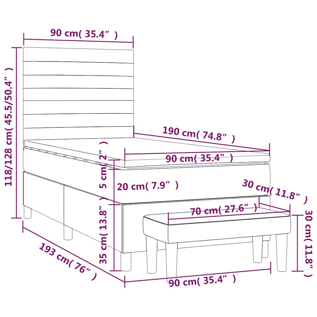 Giroletto a Molle con Materasso Blu Scuro 90x190 cm in Velluto | homemem39
