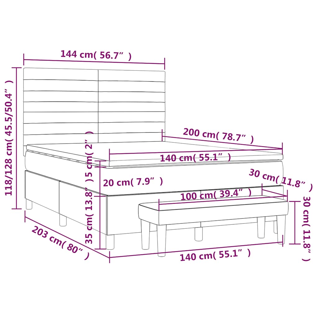 Giroletto a Molle con Materasso Blu Scuro 140x200 cm in Velluto