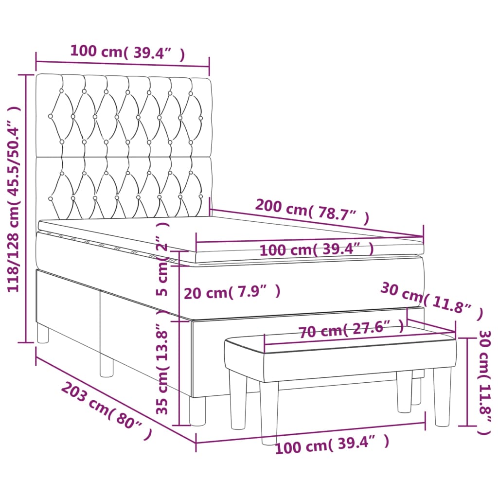 Giroletto a Molle con Materasso Nero 100x200 cm in Velluto | homemem39