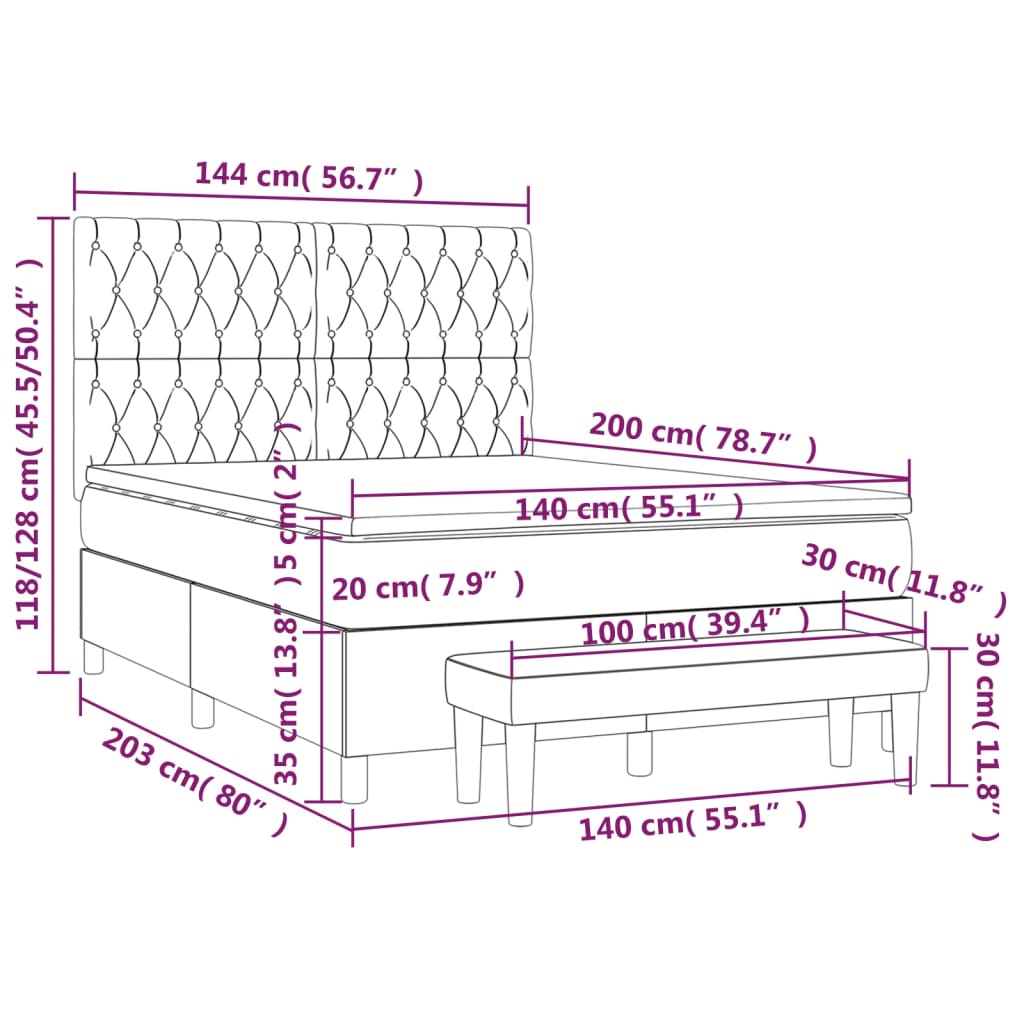 Giroletto a Molle con Materasso Nero 140x200 cm in Velluto | homemem39