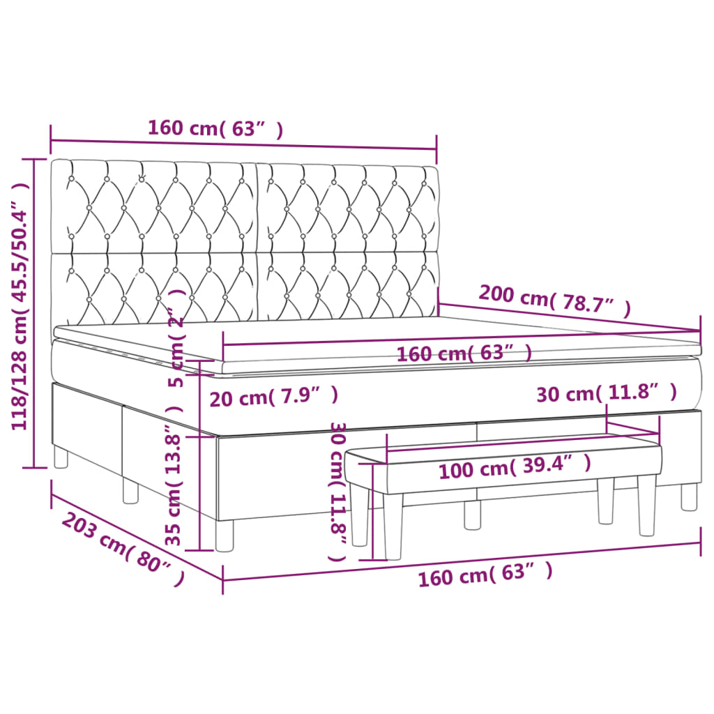Giroletto a Molle con Materasso Rosa 160x200 cm in Velluto | homemem39