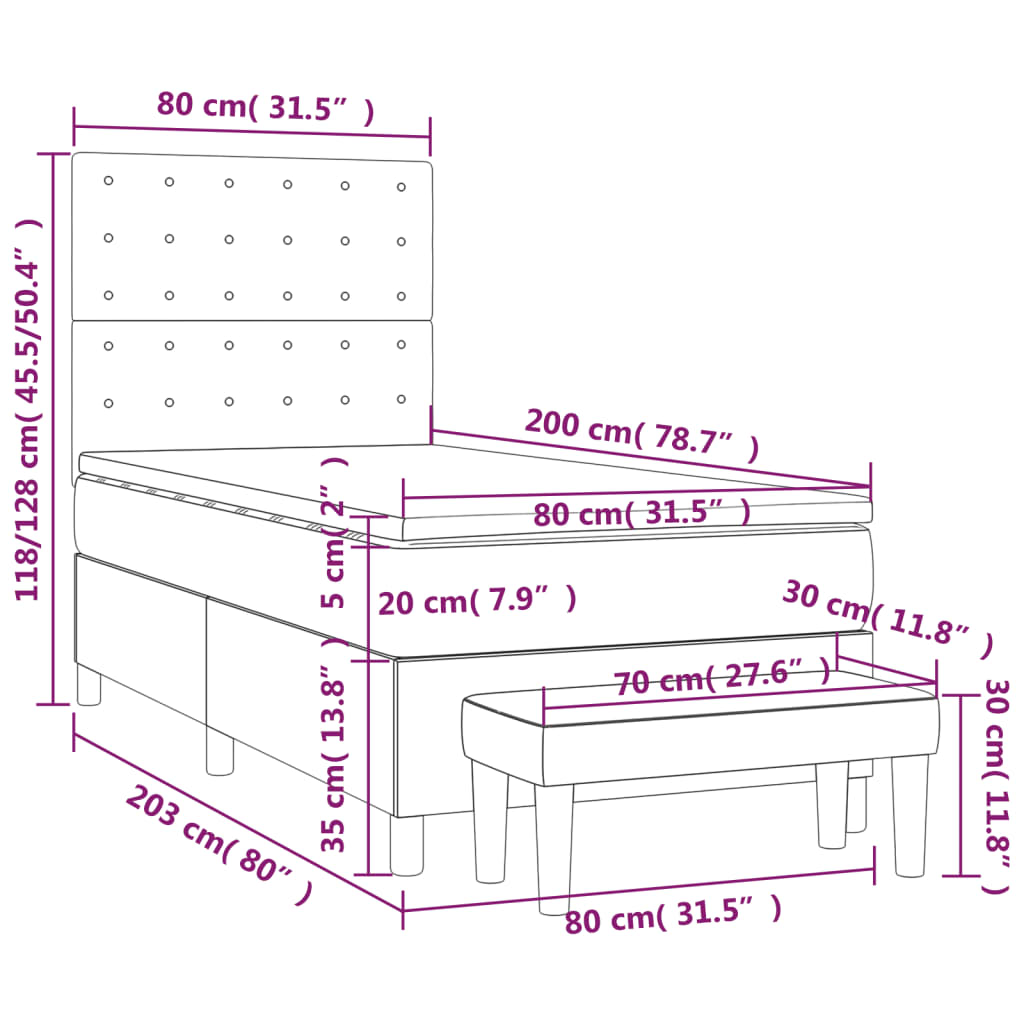 Giroletto a Molle con Materasso Grigio Scuro 80x200 cm Velluto | homemem39
