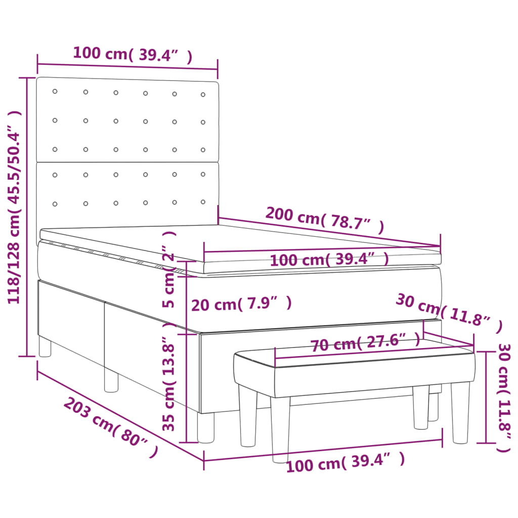 Giroletto a Molle con Materasso Grigio Scuro 100x200 cm Velluto | homemem39