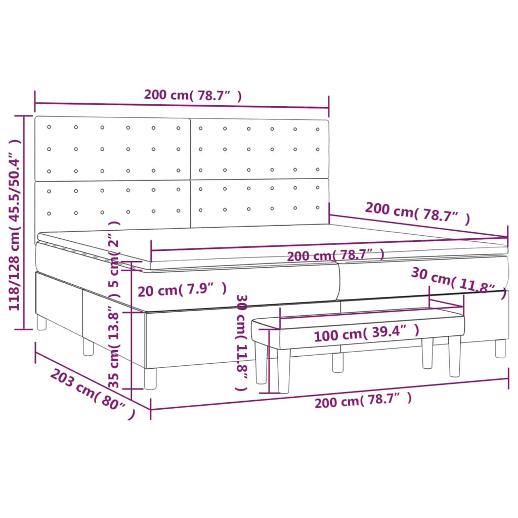 Giroletto a Molle con Materasso Grigio Scuro 200x200 cm Velluto | homemem39