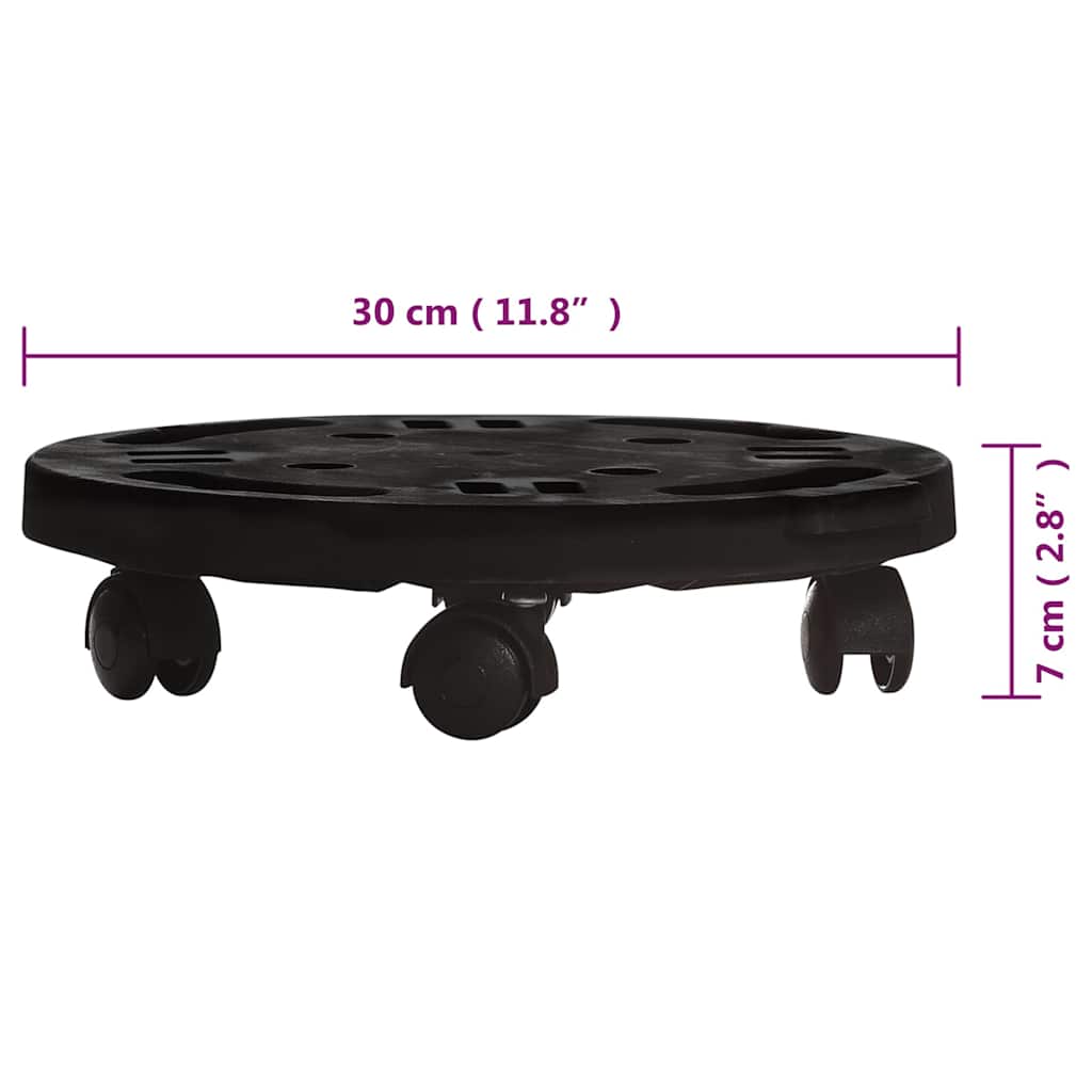 Carrelli per Piante con Ruote 3 pz Diametro 30 cm Neri 170 kg