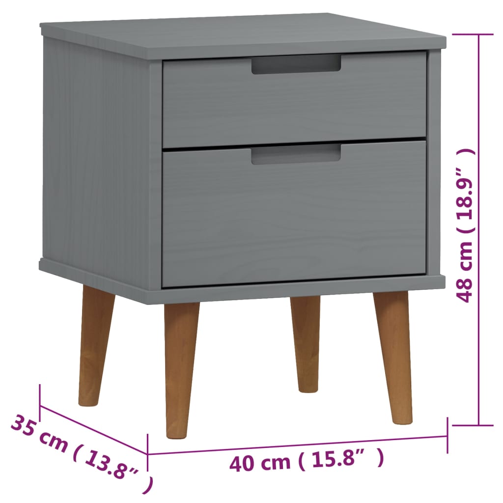 Comodino MOLDE Grigio 40x35x48 cm in Legno Massello di Pino | homemem39