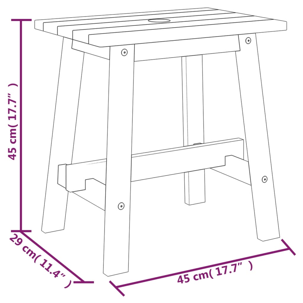 Sgabello 45x29x45 cm Rettangolare in Legno Massello di Acacia | homemem39