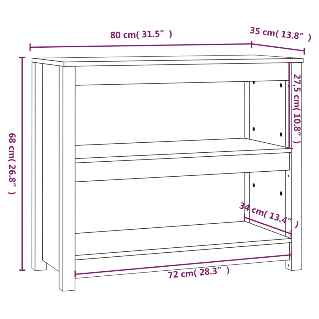 Libreria Nera 80x35x68 cm in Legno Massello di Pino - homemem39