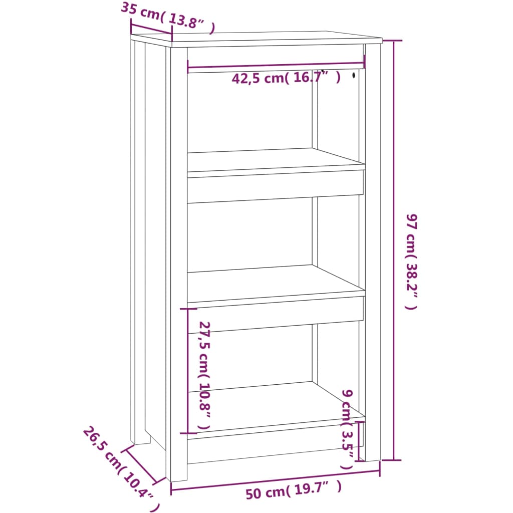 Libreria Grigia 50x35x97 cm in Legno Massello di Pino