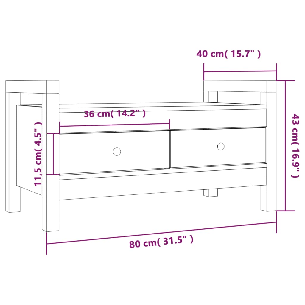 Panca da Ingresso 80x40x43 cm in Legno Massello di Pino | homemem39