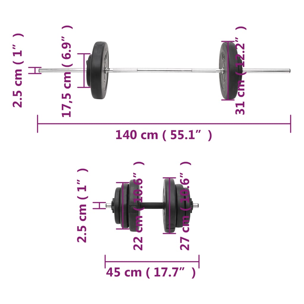 Set Bilanciere e Manubri con Dischi 60 kg | homemem39