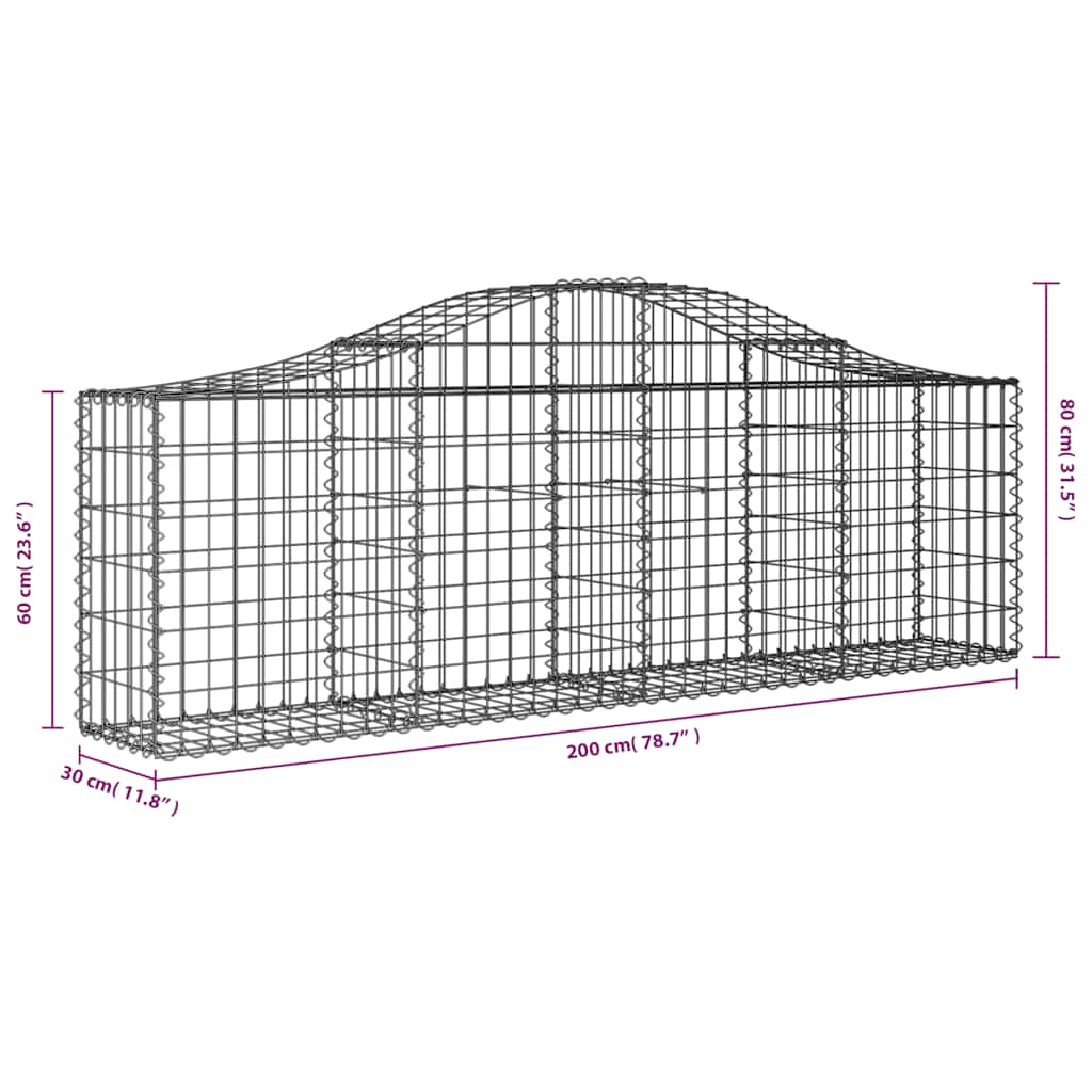 Cesti Gabbioni ad Arco 10 pz 200x30x60/80 cm Ferro Zincato | homemem39