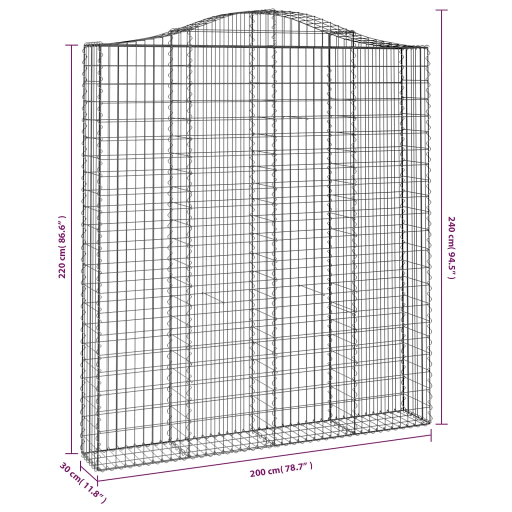 Cesti Gabbioni ad Arco 2 pz 200x30x220/240 cm Ferro Zincato | homemem39