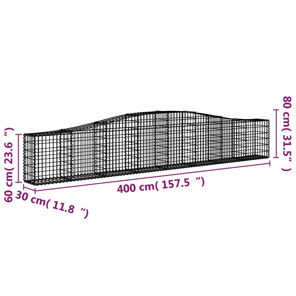 Cesti Gabbioni ad Arco 9 pz 400x30x60/80 cm Ferro Zincato | homemem39