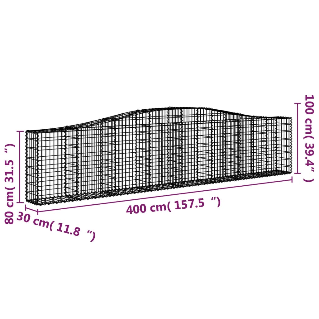 Cesti Gabbioni ad Arco 8 pz 400x30x80/100 cm Ferro Zincato | homemem39