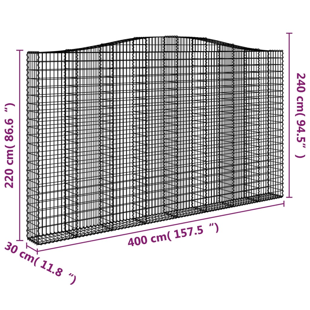 Cesti Gabbioni ad Arco 6 pz 400x30x220/240 cm Ferro Zincato | homemem39