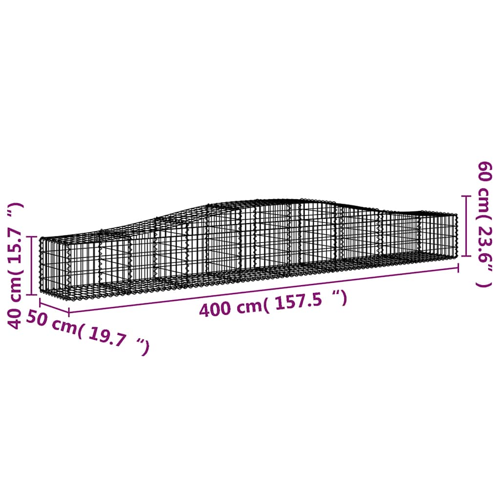 Cesti Gabbioni ad Arco 3 pz 400x50x40/60 cm Ferro Zincato | homemem39