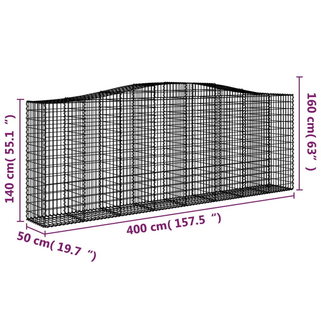 Cesti Gabbioni ad Arco 3 pz 400x50x140/160 cm Ferro Zincato | homemem39