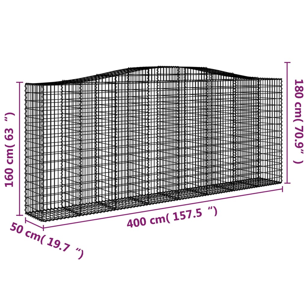 Cesti Gabbioni ad Arco 6 pz 400x50x160/180 cm Ferro Zincato | homemem39