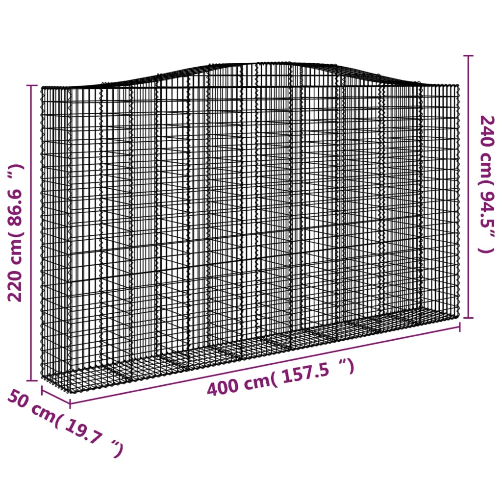 Cesti Gabbioni ad Arco 2 pz 400x50x220/240 cm Ferro Zincato | homemem39