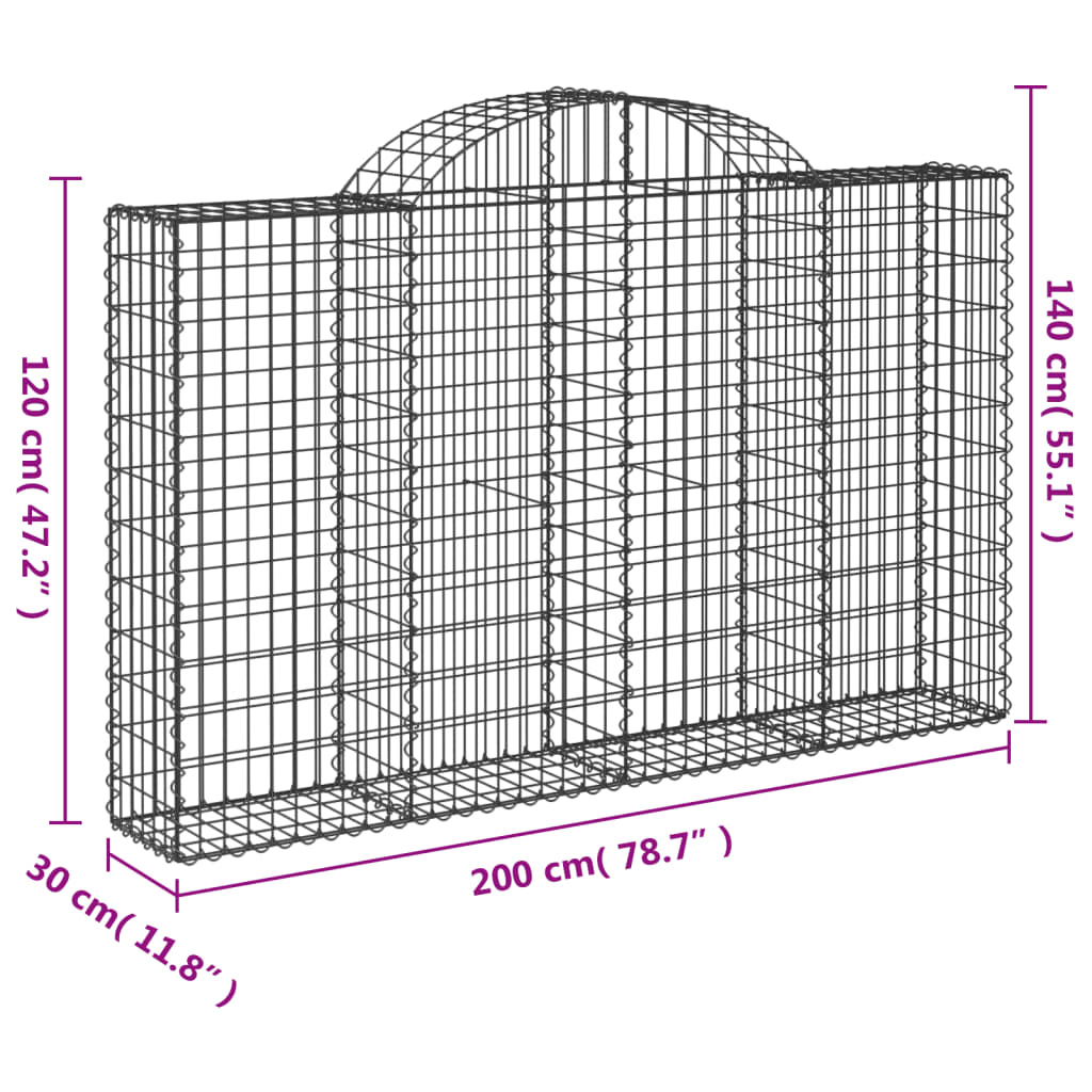 Cesti Gabbioni ad Arco 4 pz 200x30x120/140 cm Ferro Zincato | homemem39
