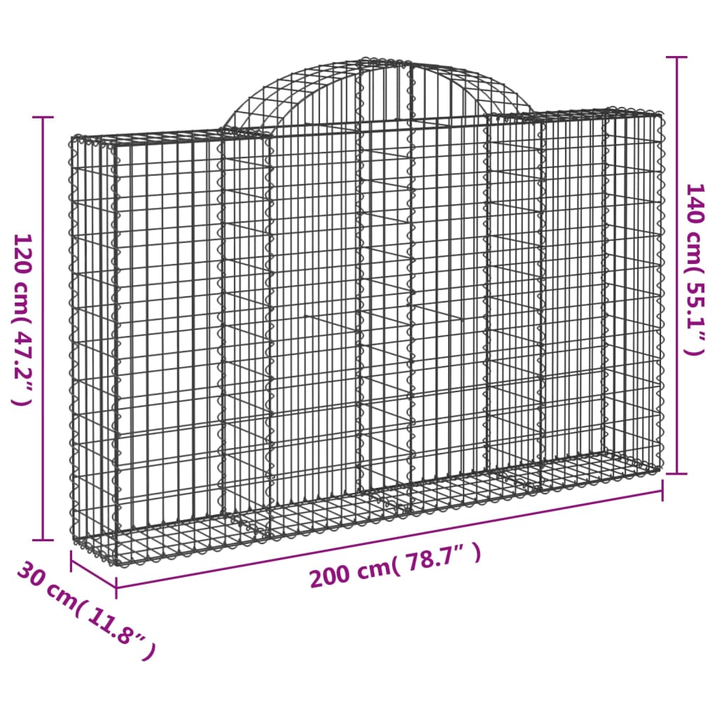 Cesti Gabbioni ad Arco 8 pz 200x30x120/140 cm Ferro Zincato | homemem39