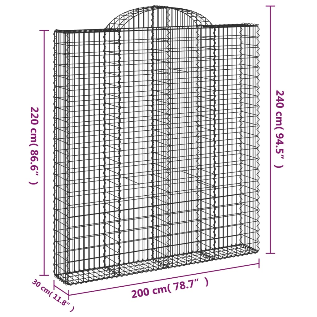 Cesti Gabbioni ad Arco 6 pz 200x30x220/240 cm Ferro Zincato | homemem39