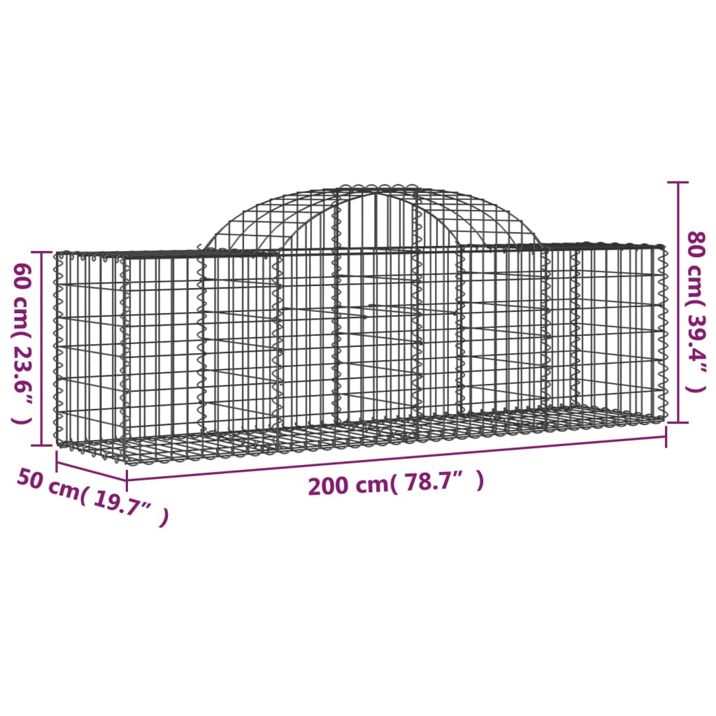 Cesti Gabbioni ad Arco 18 pz 200x50x60/80 cm Ferro Zincato | homemem39
