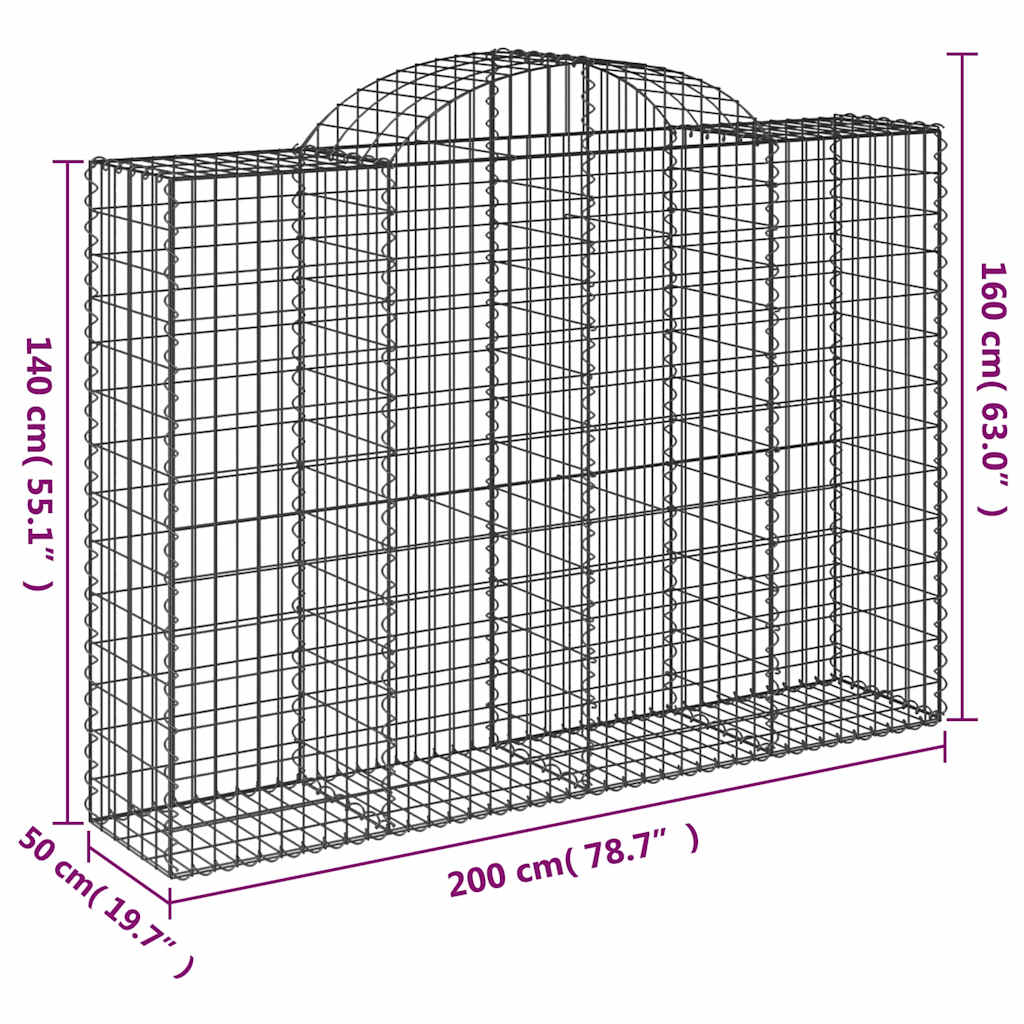 Cesti Gabbioni ad Arco 5 pz 200x50x140/160 cm Ferro Zincato | homemem39
