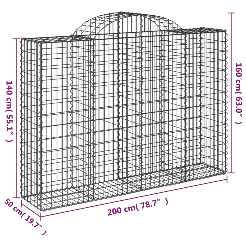 Cesti Gabbioni ad Arco 5 pz 200x50x140/160 cm Ferro Zincato | homemem39