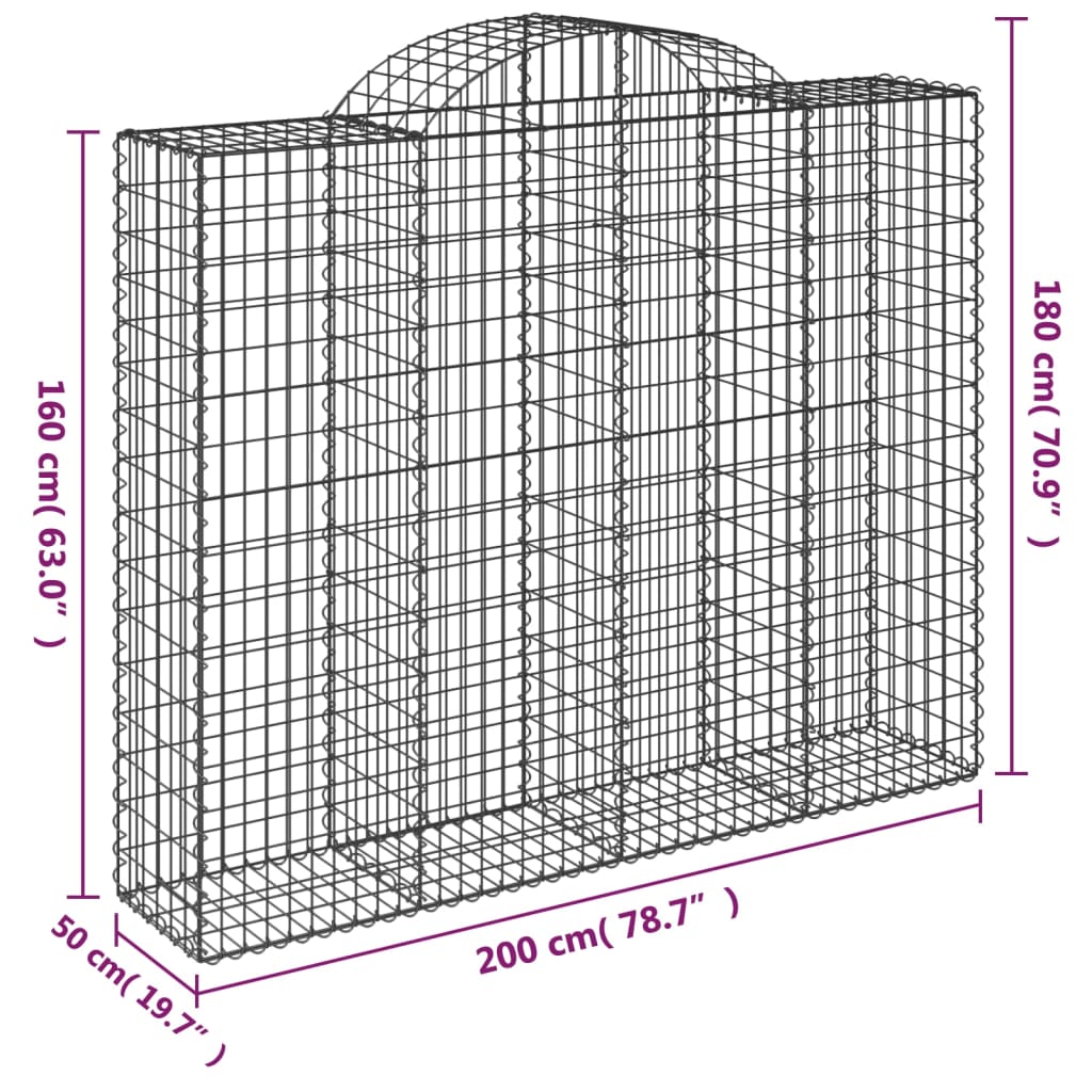 Cesti Gabbioni ad Arco 8 pz 200x50x160/180 cm Ferro Zincato | homemem39