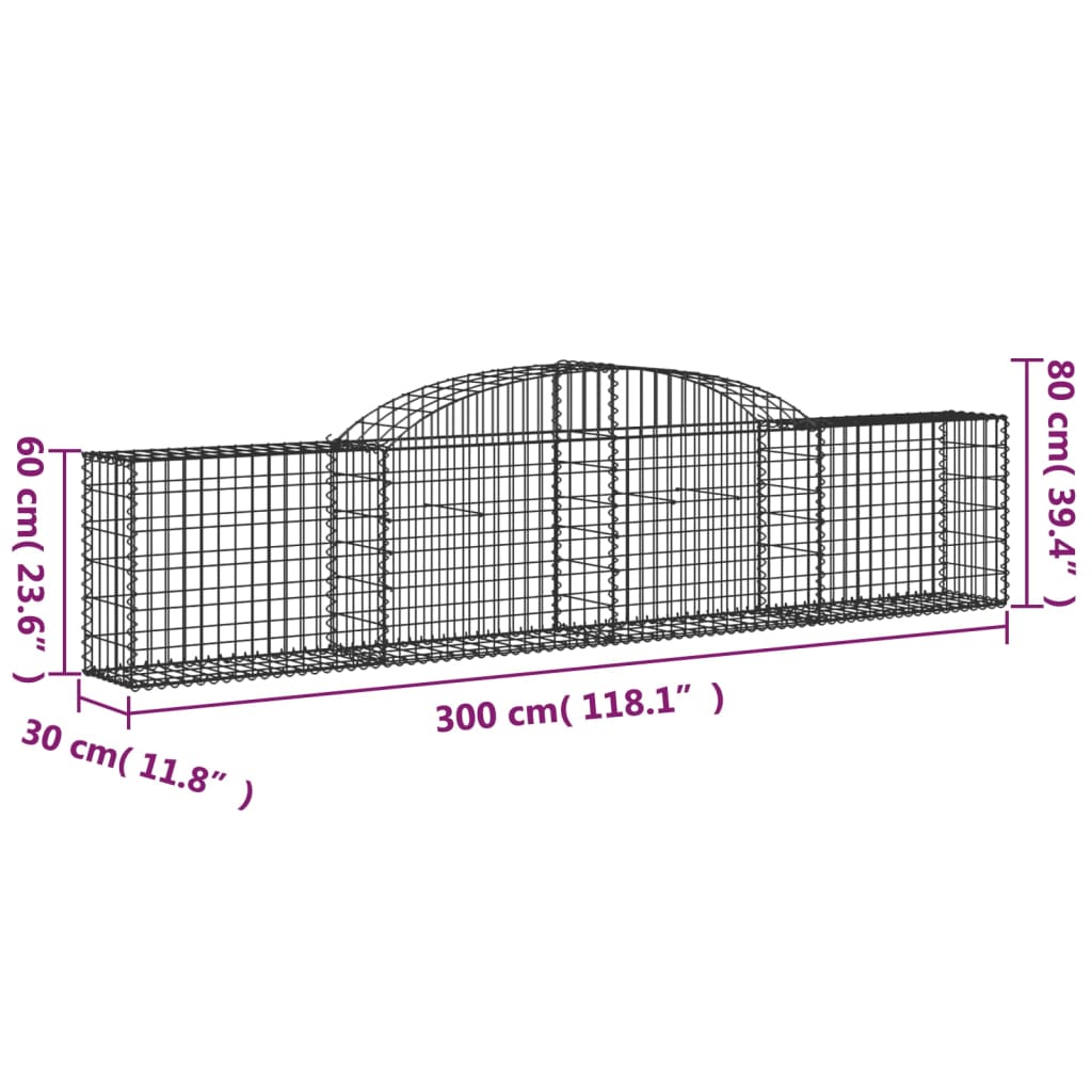 Cesti Gabbioni ad Arco 6 pz 300x30x60/80 cm Ferro Zincato | homemem39