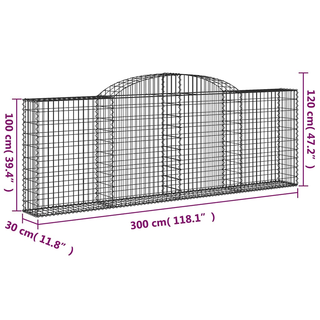 Cesti Gabbioni ad Arco 8 pz 300x30x100/120 cm Ferro Zincato | homemem39