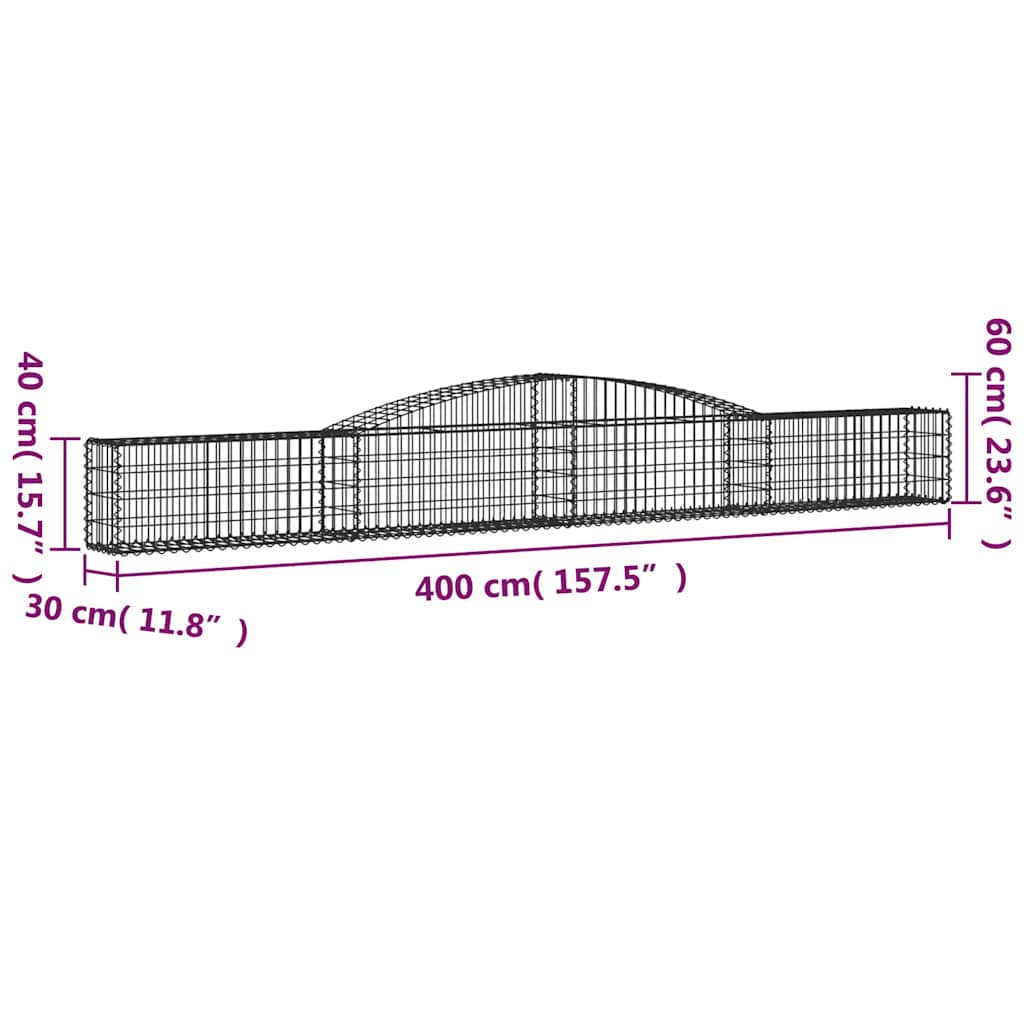 Cesti Gabbioni ad Arco 2 pz 400x30x40/60 cm Ferro Zincato | homemem39
