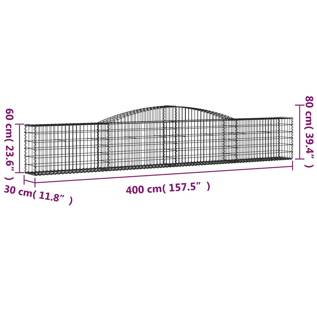 Cesti Gabbioni ad Arco 4 pz 400x30x60/80 cm Ferro Zincato | homemem39