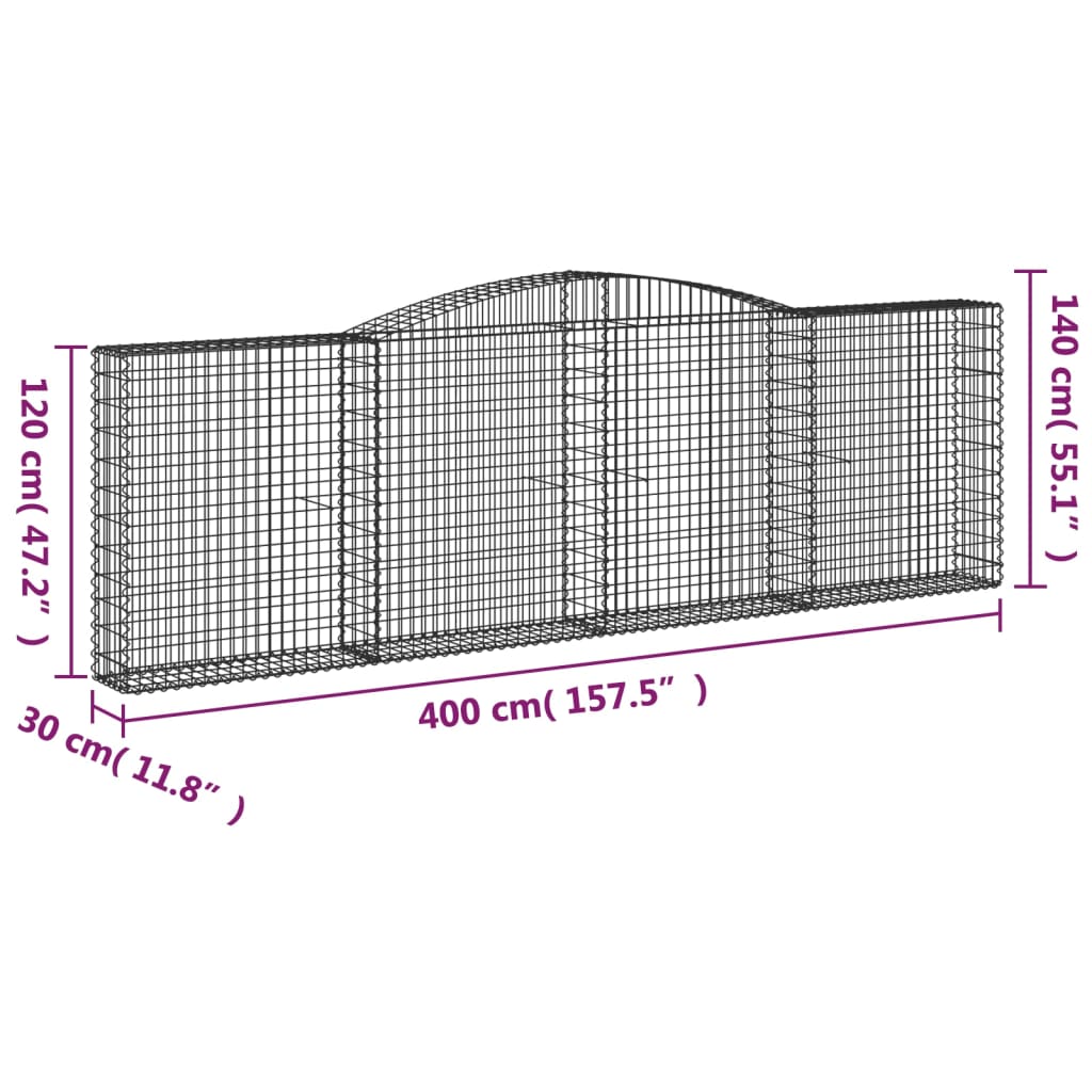 Cesti Gabbioni ad Arco 3 pz 400x30x120/140 cm Ferro Zincato | homemem39
