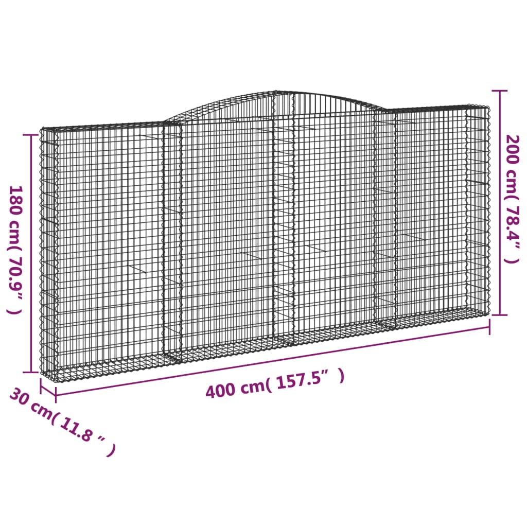 Cesti Gabbioni ad Arco 2 pz 400x30x180/200 cm Ferro Zincato | homemem39