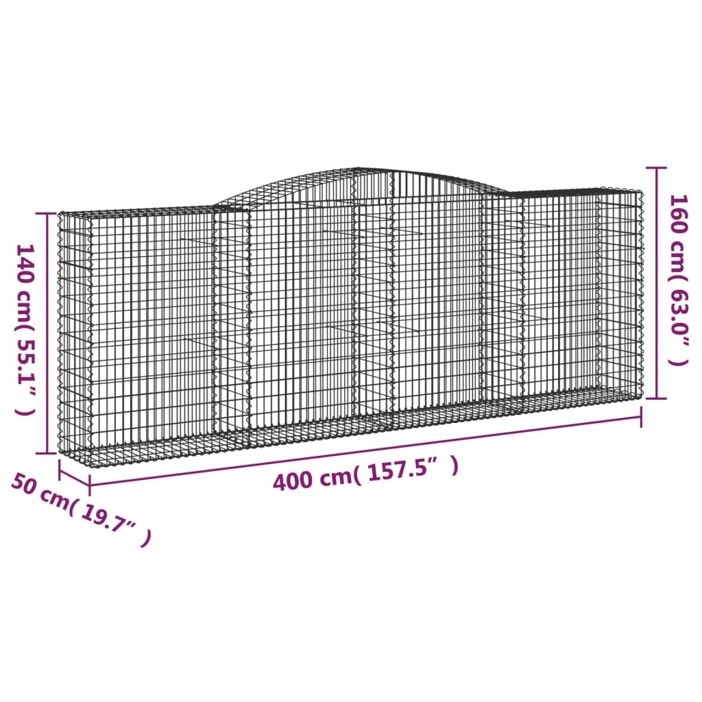 Cesti Gabbioni ad Arco 3 pz 400x50x140/160 cm Ferro Zincato