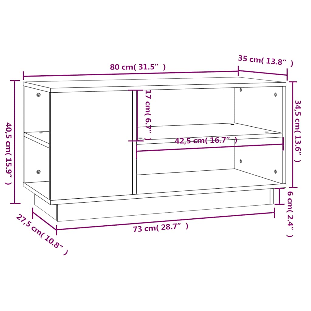 Mobile Porta TV Nera 80x35x40,5 cm in Legno Massello di Pino