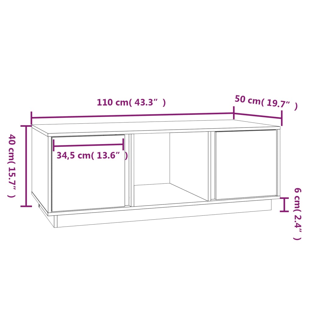 Tavolino da Salotto Grigio 110x50x40 cm Legno Massello di Pino