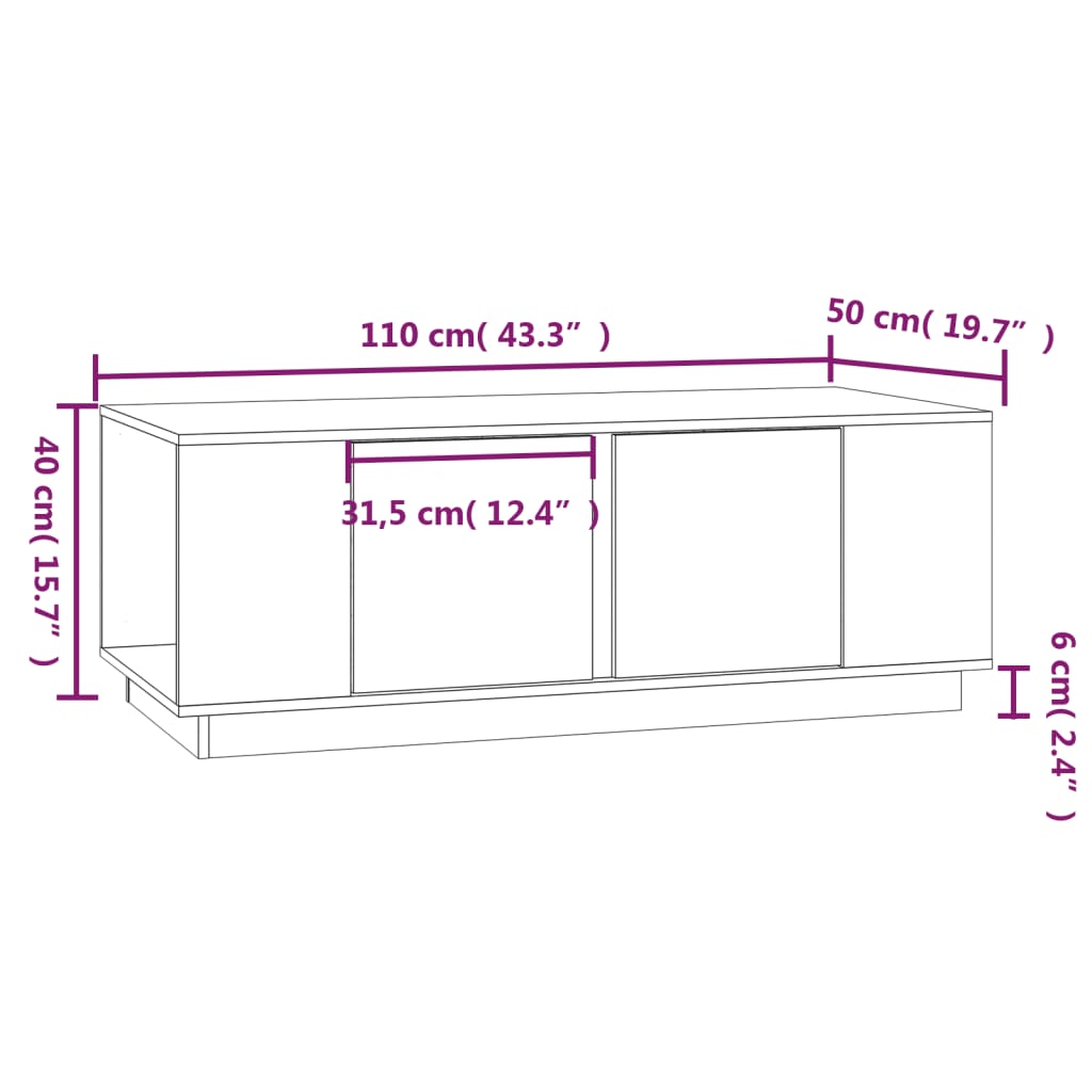 Tavolino da Salotto Bianco 110x50x40 cm Legno Massello di Pino | homemem39