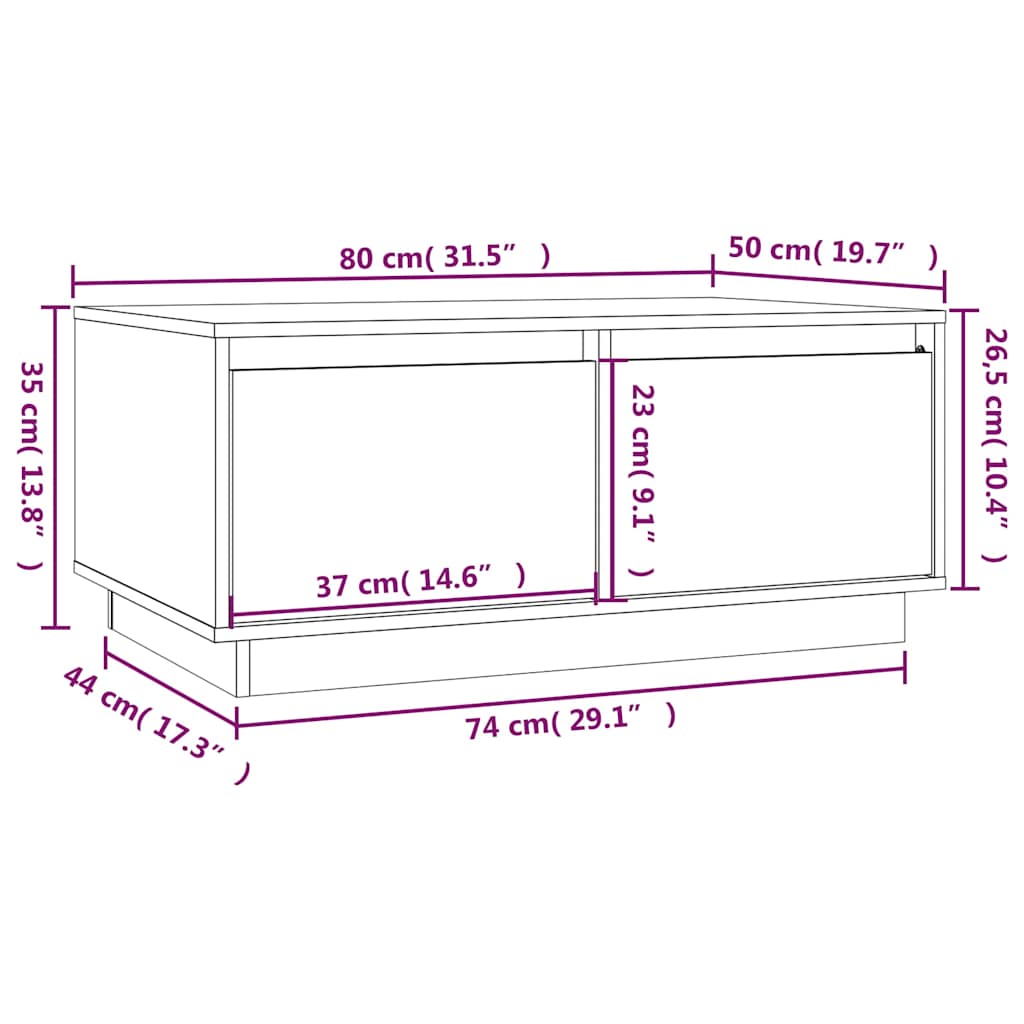 Tavolino da Salotto ambra 80x50x35 cm Legno Massello di Pino