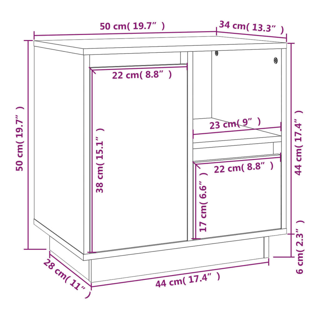 Comodino ambra 50x34x50 cm in Legno Massello di Pino | homemem39