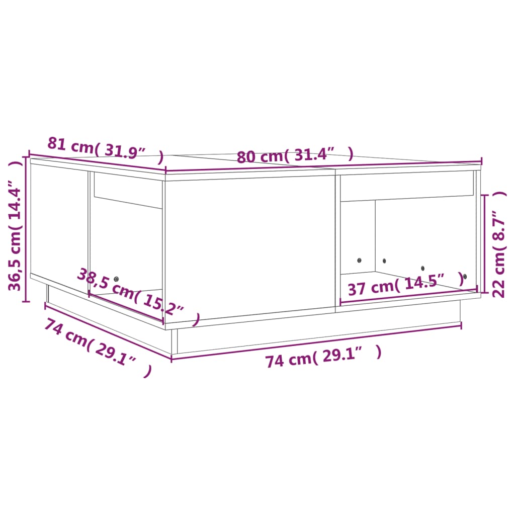 Tavolino da Salotto ambra 80x81x36,5 cm Legno Massello di Pino