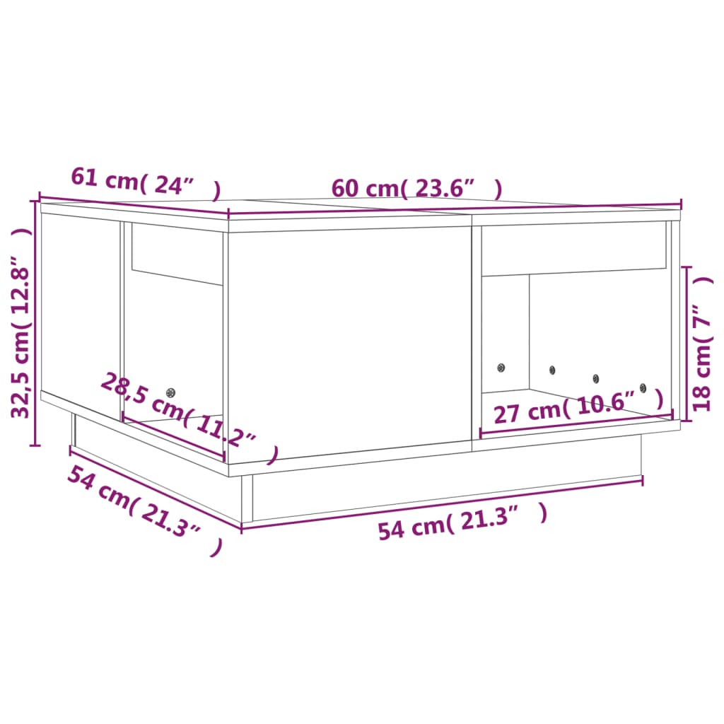 Tavolino da Salotto ambra 60x61x32,5 cm Legno Massello di Pino | homemem39