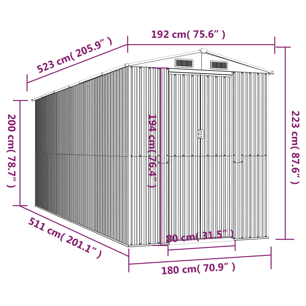 Capanno da Giardino Marrone Scuro 192x523x223cm Acciaio Zincato | homemem39