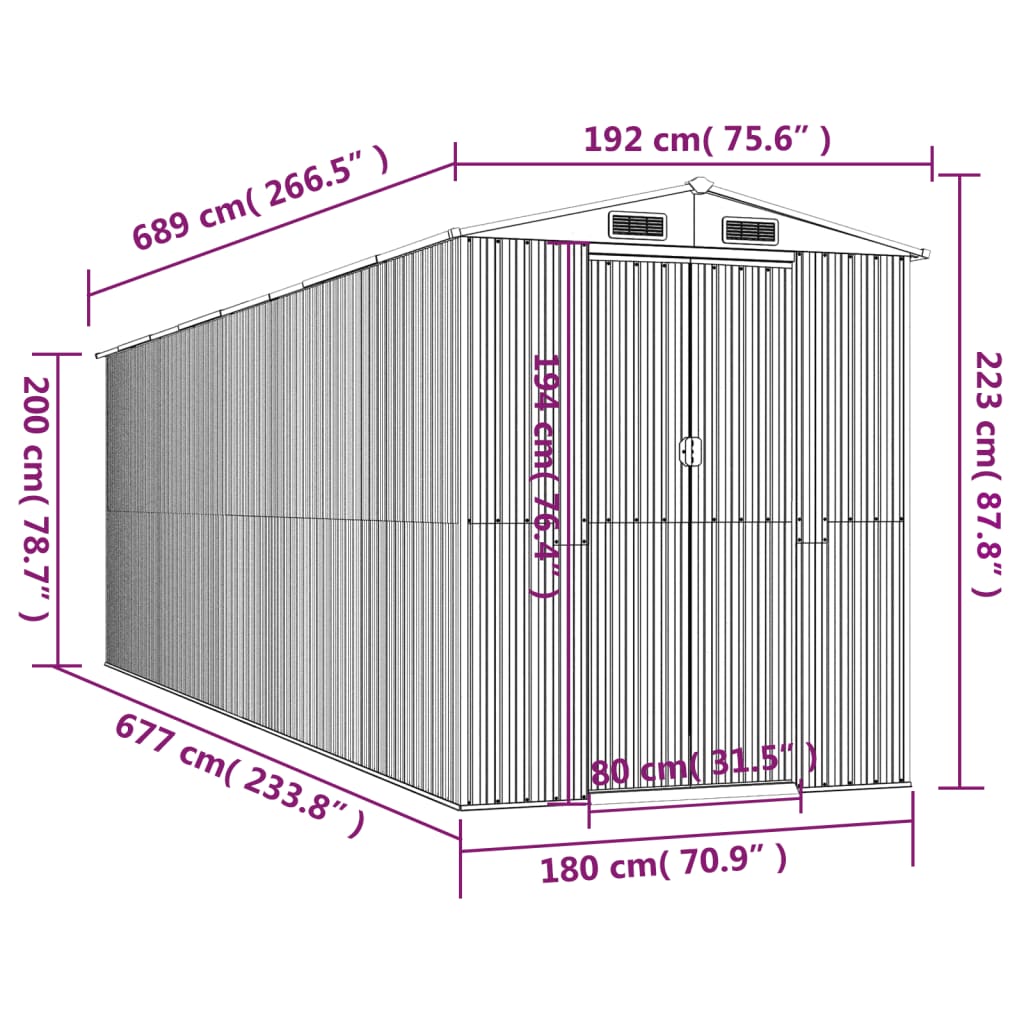 Capanno da Giardino Marrone Scuro 192x689x223cm Acciaio Zincato | homemem39