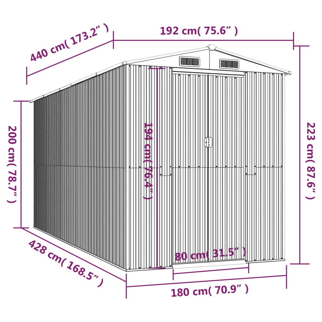 Capanno Giardino Marrone Chiaro 192x440x223 cm Acciaio Zincato | homemem39