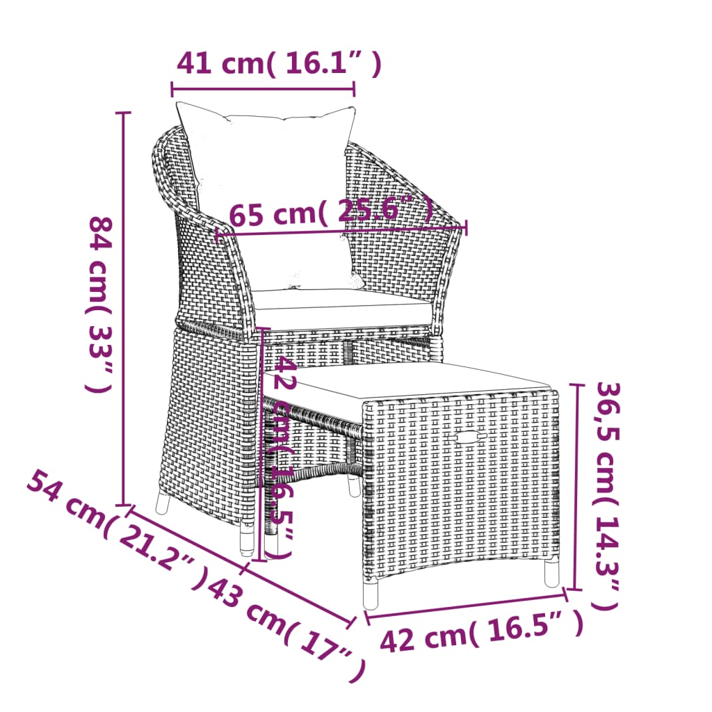 Set da Giardino 2 pz con Cuscini Nero in Polyrattan | homemem39