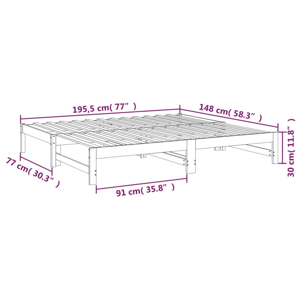 Dormeuse Estraibile 2x(75x190) cm Legno Massello di Pino | homemem39
